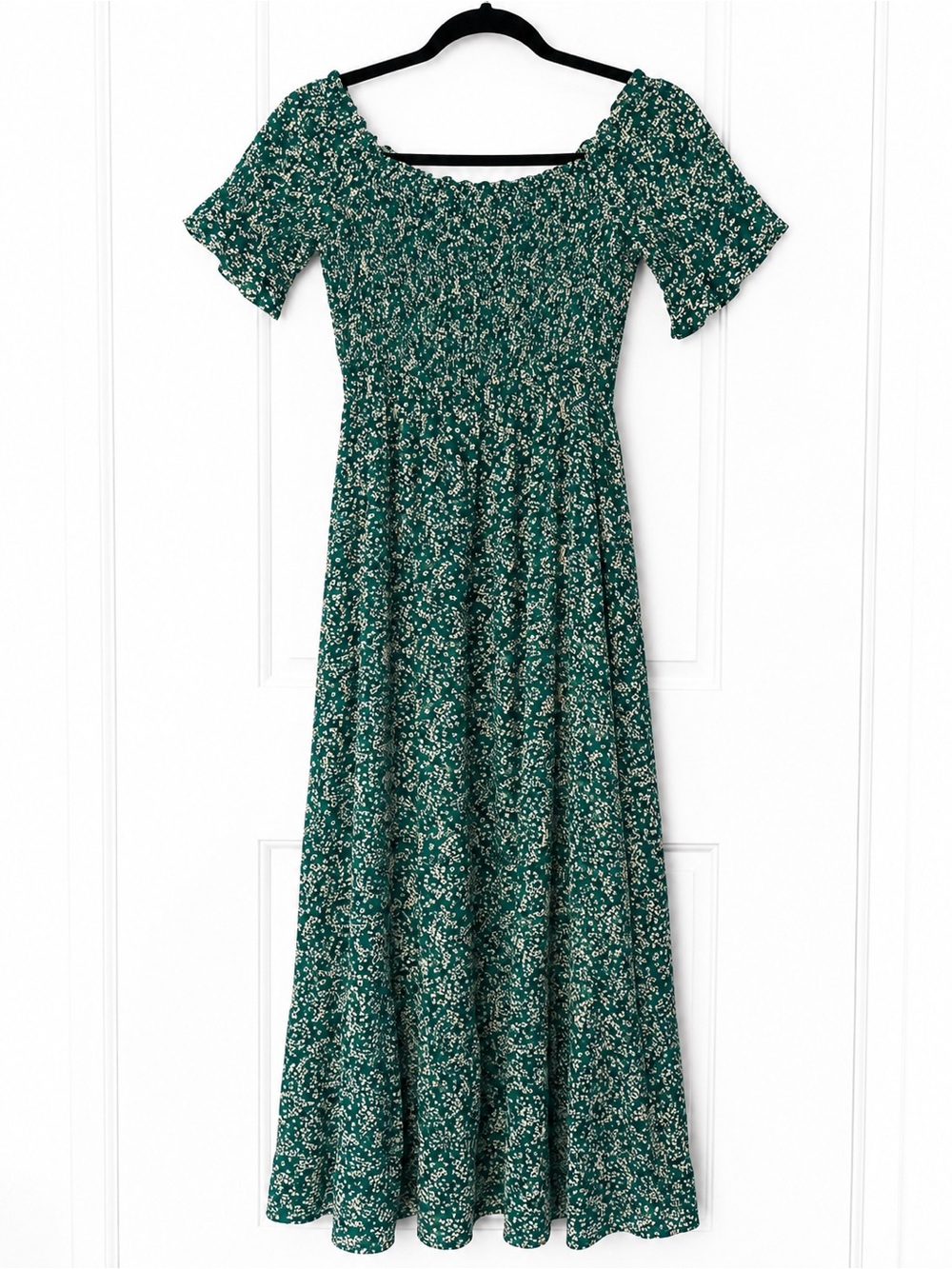 Lulu's Teal Green Floral Off-the-Shoulder Maxi Dress